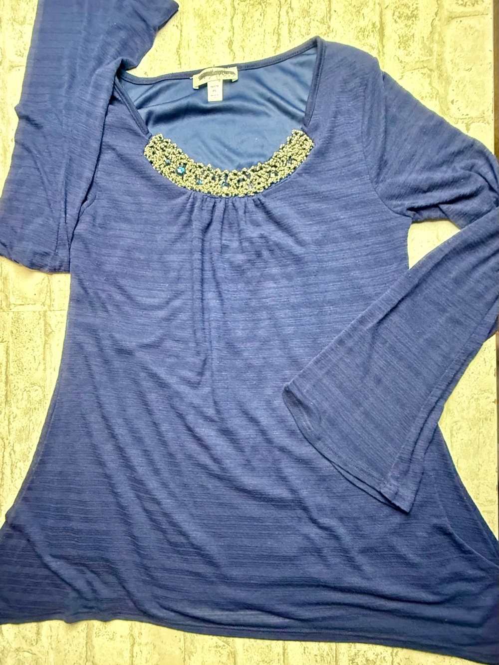 Dress Barn Long Sleeve Tunic  Shark Bite Hem Semi Sheer Attached Tank PL Blue 😍